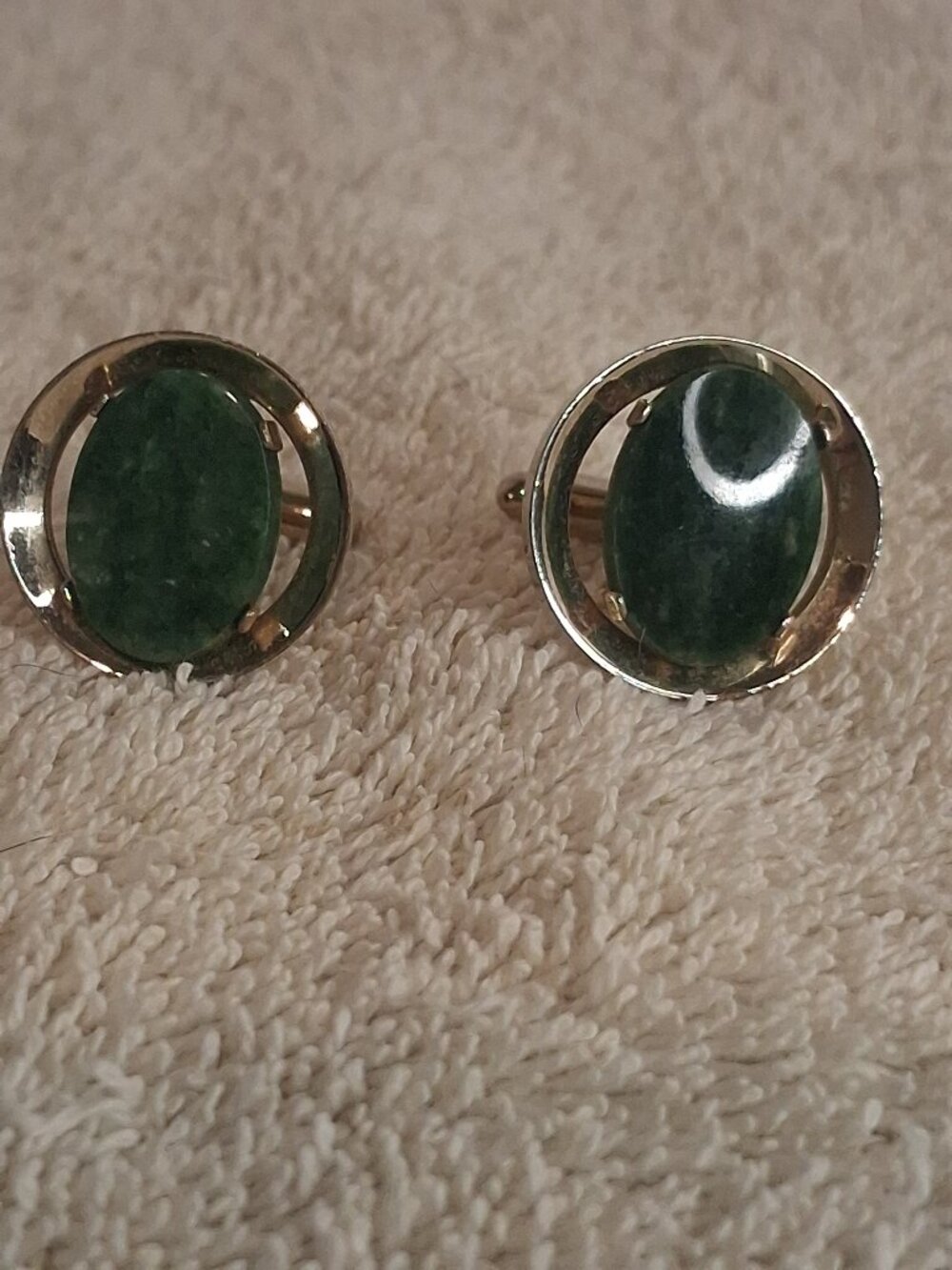 Vintage Danté Mid-Century Genuine Green Jade Round Cufflinks